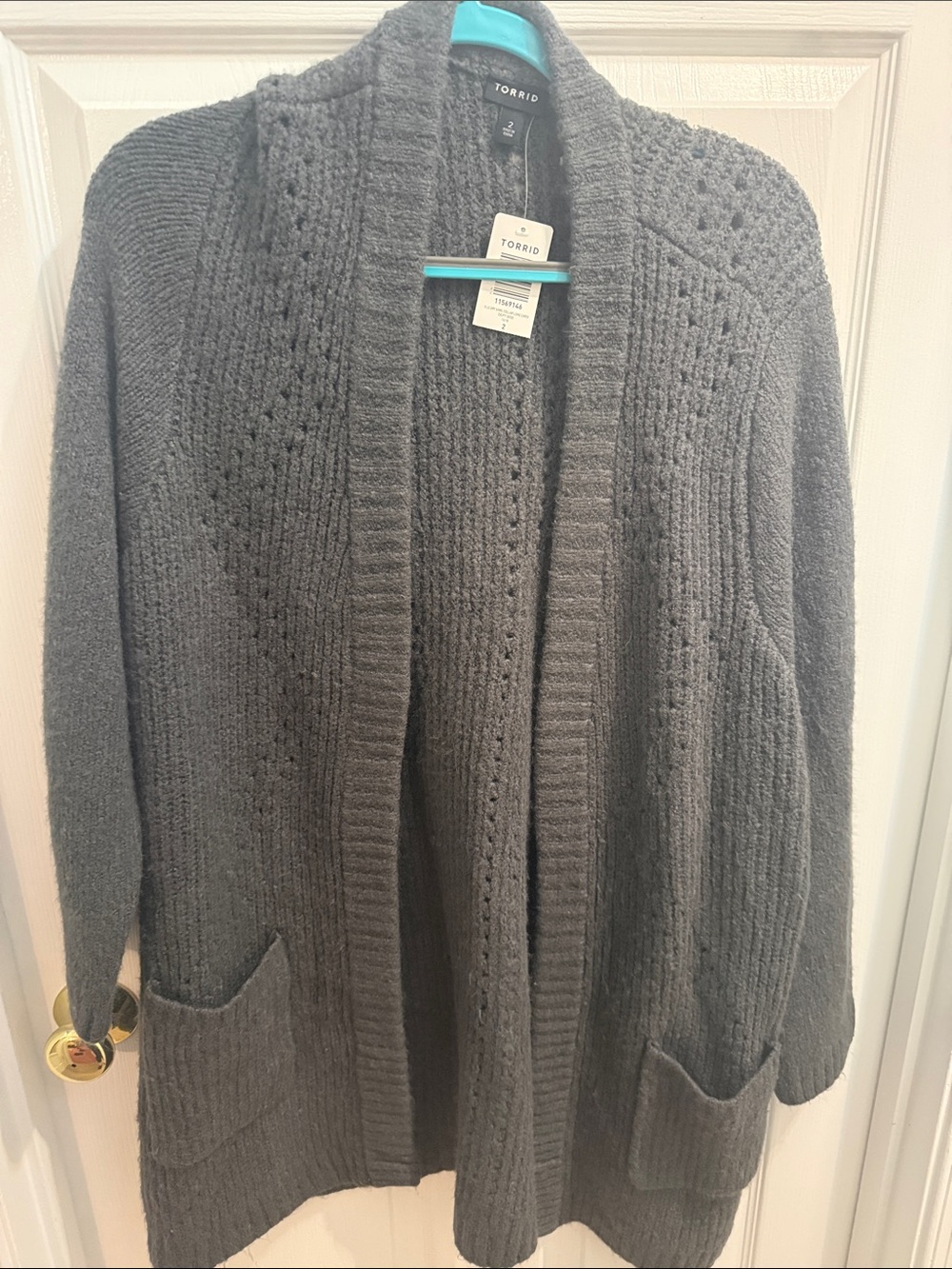 torrid Dark Charcoal Open-Front Knit Cardigan with Pockets